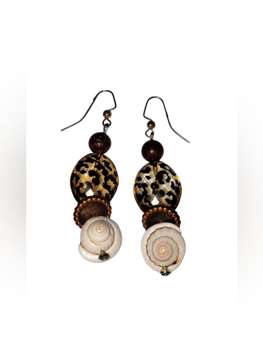 Boho Shell & Bead Drop Earrings in Brown and White